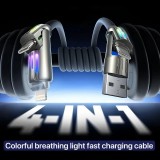 Câble USB 4-en-1 charge rapide 30W | USB-C vers USB silicone anti-nœuds LED RVB compatibilité multi-appareils et durable (2 m) - Gris